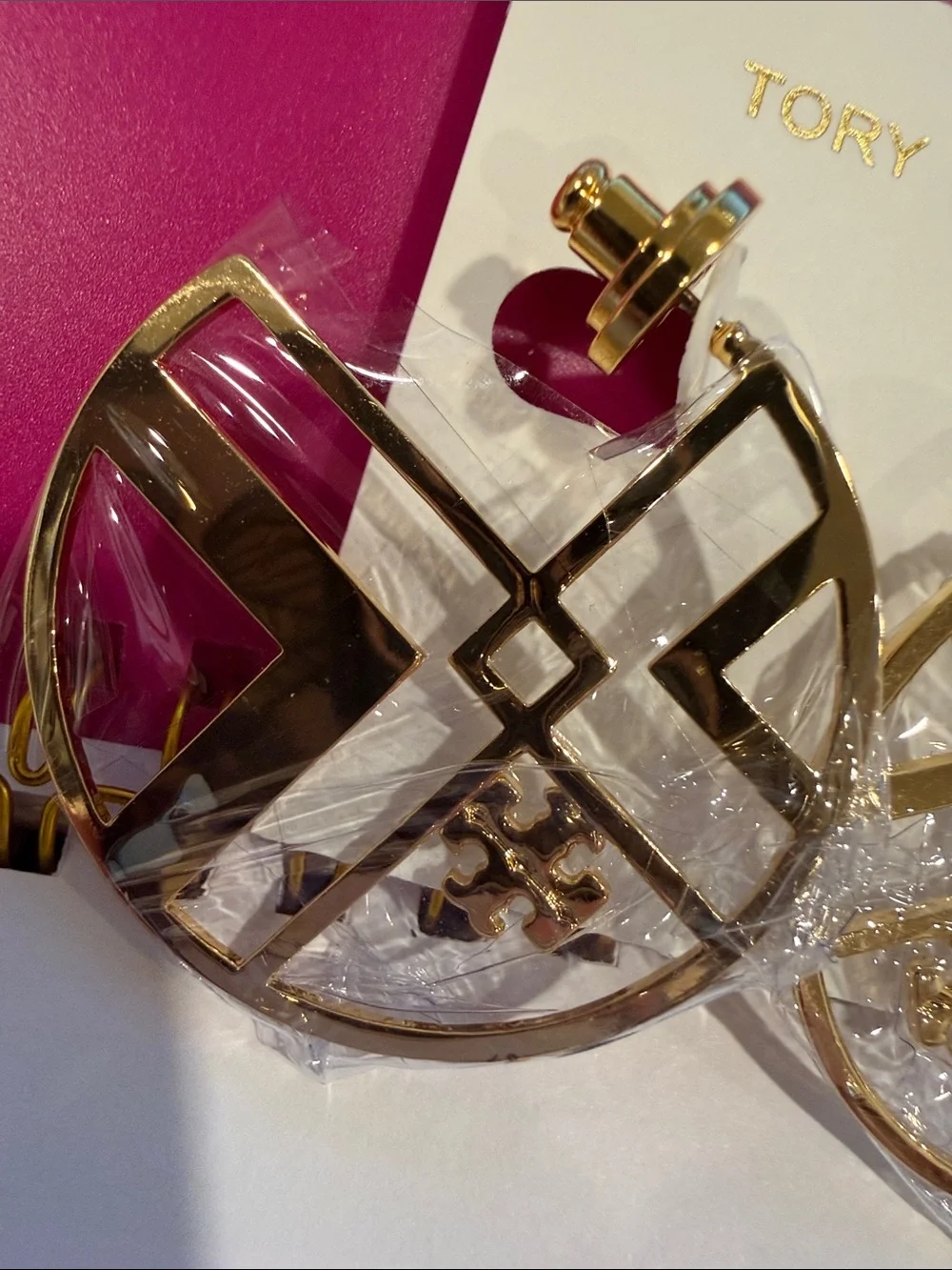Tory Burch | Gold Plated Logo Half-Moon Hoop Earrings | Large | Lightweight